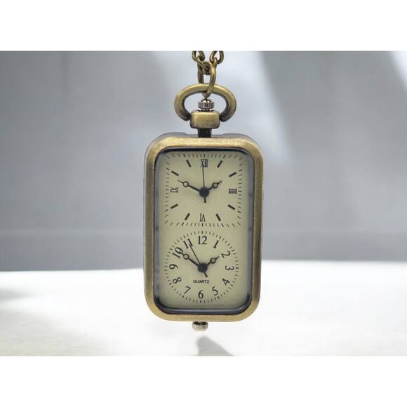 Other - Vintage Dual Time Zone Pendant Watch - Brass Necklace, Retro Traveler's …